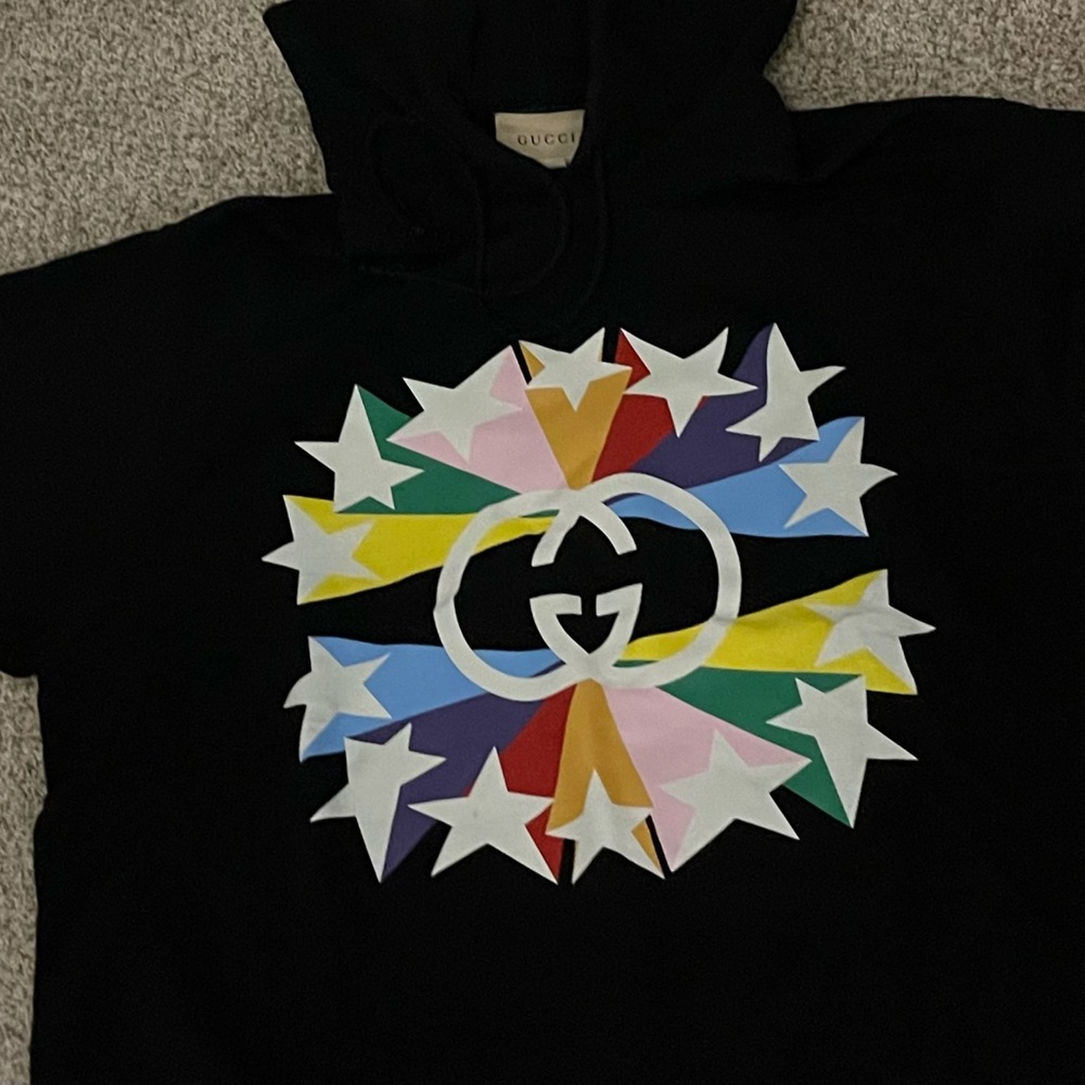 Gucci Black Hoodie with Multicolor Starburst